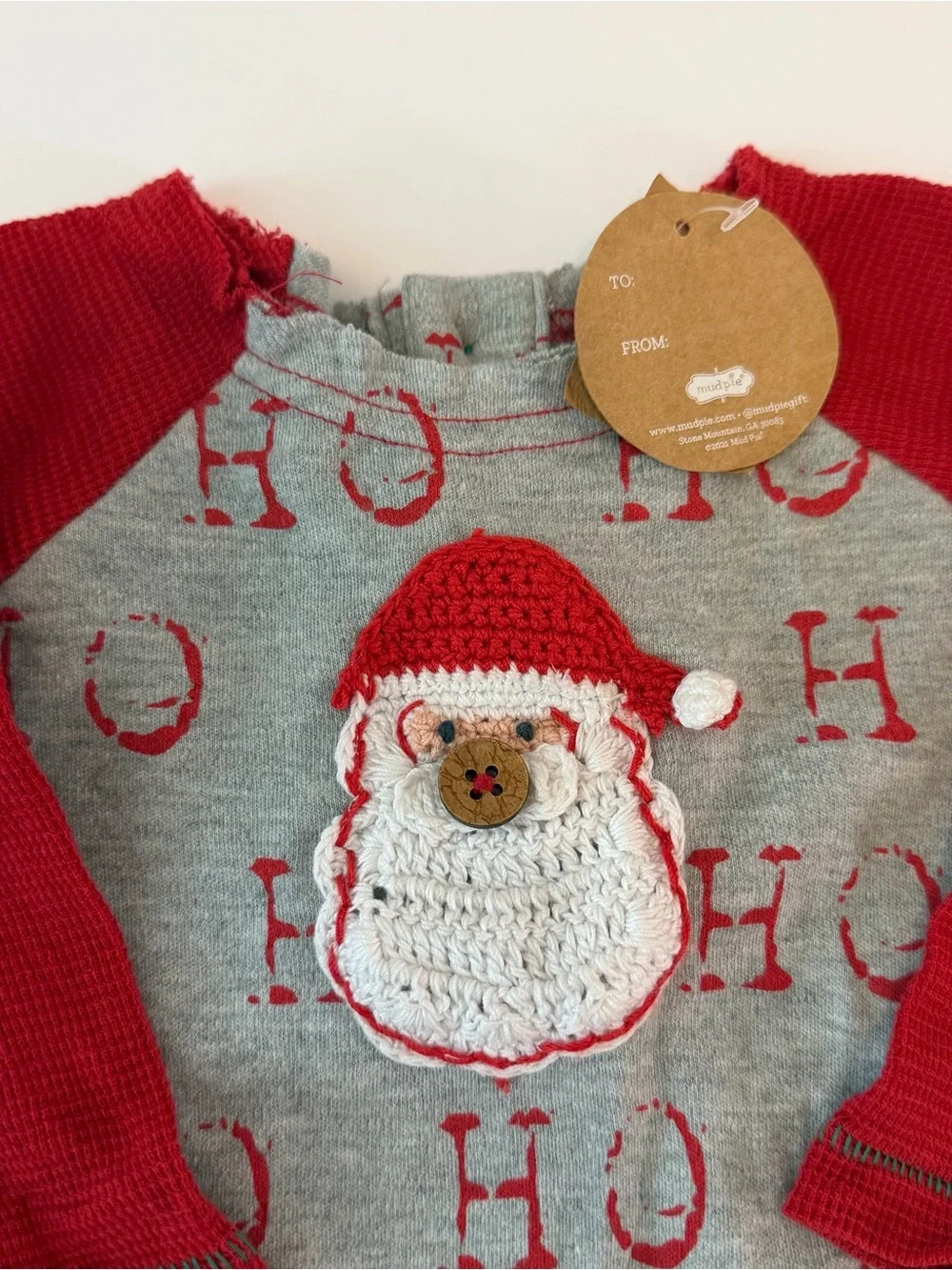 Mud Pie Baby Santa Crochet “HO HO HO” Christmas Holiday Cotton Romper 3-6M NWT